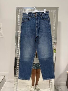 Zara Women's Mid-Blue Straight Jeans